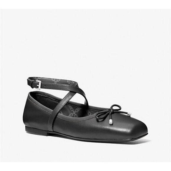 Michael Kors Women Black Leather Ankle Strap Collette Flex Ballet Flats Size 11 - Picture 1 of 3